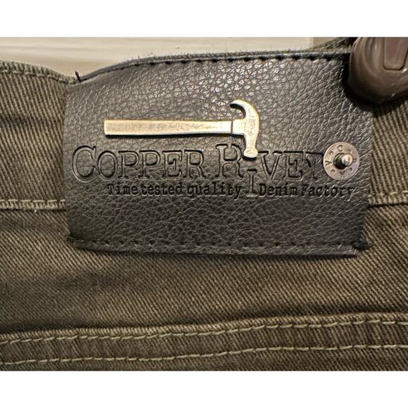 Copper Rivet Mens Jeans Olive Green Distressed Skinny 38x32 (measured 34x30) - Picture 9 of 11